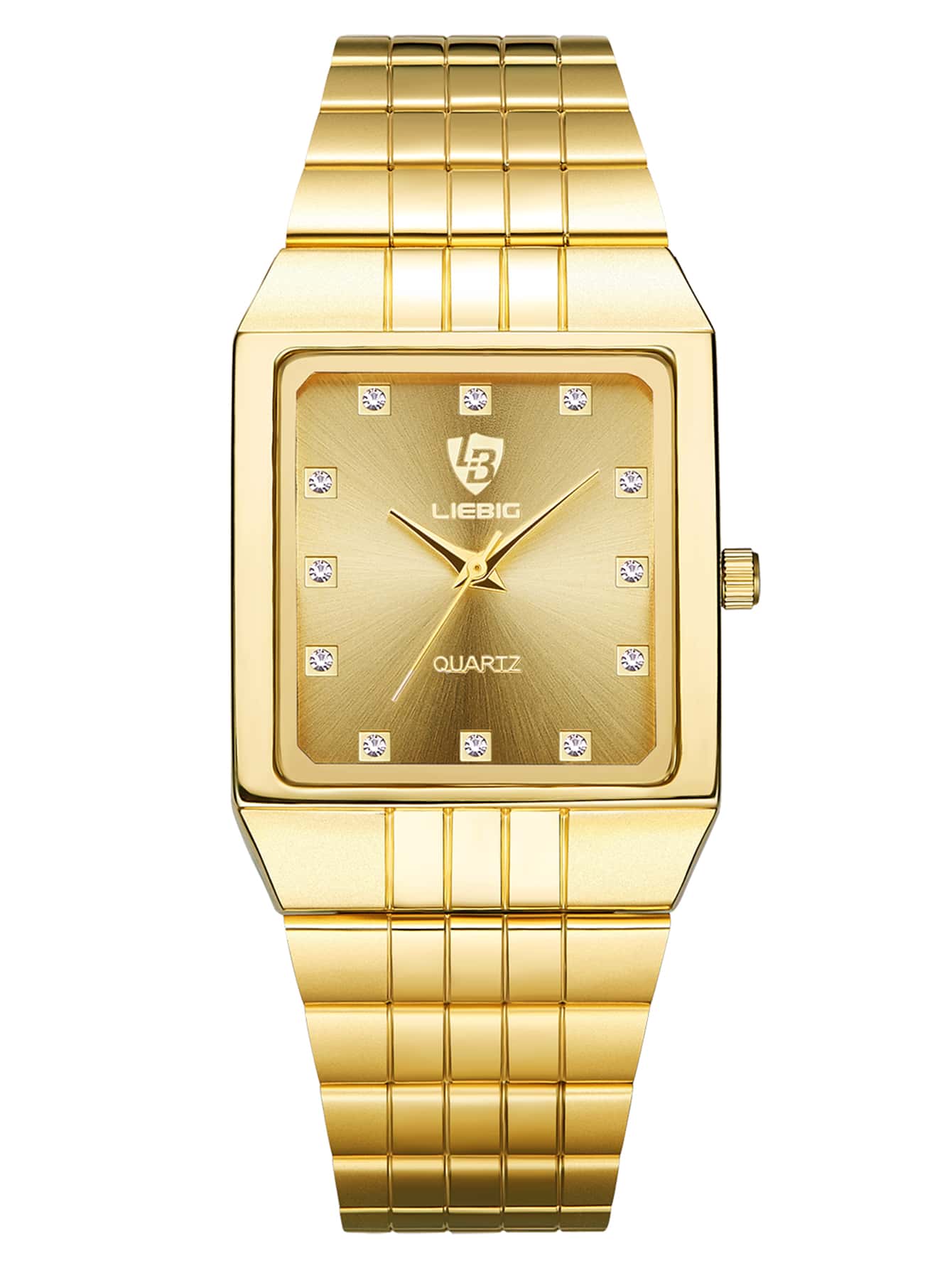 FANSICHEN Đồng hồ đeo tay thạch anh hình vuông trang trí bằng kim cương giả cho nam - Vàng - Xem 1