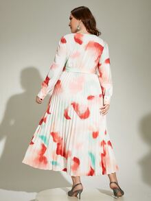 Modelyn Vestido con cinturón de tie dye de manga farol - Multicolor - Ver 2