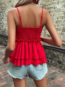 SHEIN LUNE Ruffle Hem Cami Top For New Year Clothes - Red - View 2