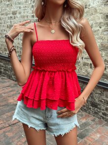 SHEIN LUNE Ruffle Hem Cami Top For New Year Clothes - Red - View 3