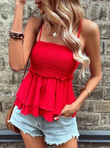 SHEIN LUNE Ruffle Hem Cami Top For New Year Clothes - Red - View 5