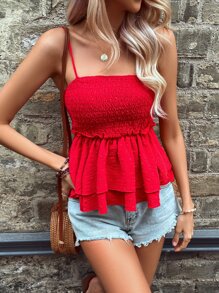 SHEIN LUNE Ruffle Hem Cami Top For New Year Clothes - Red - View 6