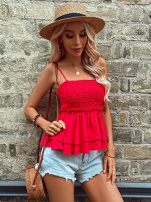 SHEIN LUNE Ruffle Hem Cami Top For New Year Clothes - Red - View 7