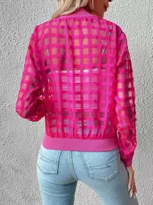 SHEIN Privé Hollow Out Zip Up Bomber Jacket - Hot Pink - View 2
