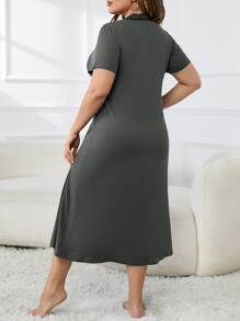 大碼蕾絲邊抽褶細節睡裙