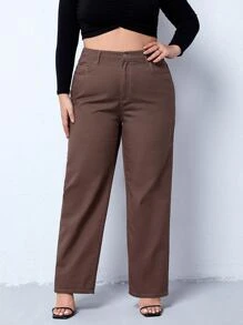 Plus Straight Leg Jeans - Coffee Brown - View 1