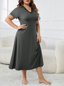 大碼蕾絲邊抽褶細節睡裙