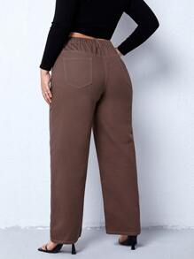 Plus Straight Leg Jeans - Coffee Brown - View 2