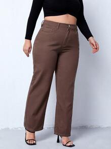 Plus Straight Leg Jeans - Coffee Brown - View 3