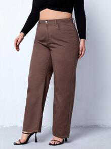 Plus Straight Leg Jeans - Coffee Brown - View 4