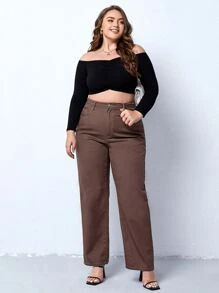 Plus Straight Leg Jeans - Coffee Brown - View 5