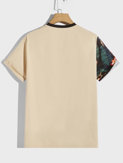 Guys Tropical Print Colorblock Tee