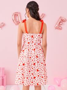 SHEIN Essnce 1pc Heart Print Tie Shoulder Cami Dress - Pink - View 2