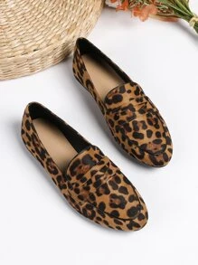 Zapatos planos con mocasines elegantes con estampado de leopardo para mujer