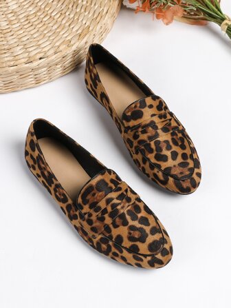 秋冬女士优雅豹纹乐福鞋平底鞋