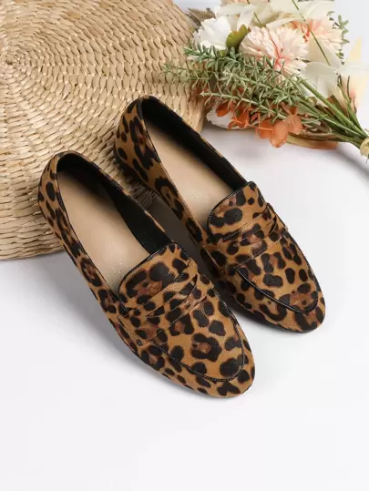 秋冬女士优雅豹纹乐福鞋平底鞋
