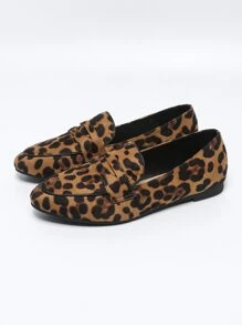 Zapatos planos con mocasines elegantes con estampado de leopardo para mujer