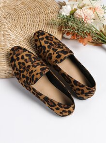 Zapatos planos con mocasines elegantes con estampado de leopardo para mujer