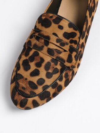 秋冬女士优雅豹纹乐福鞋平底鞋