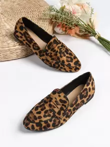 Zapatos planos con mocasines elegantes con estampado de leopardo para mujer