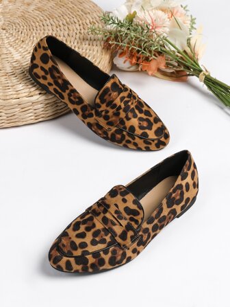 秋冬女士优雅豹纹乐福鞋平底鞋