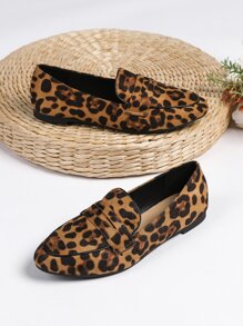 Zapatos planos con mocasines elegantes con estampado de leopardo para mujer