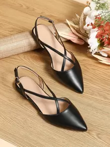 Zapatos planos minimalistas con punta en punta, zapatos planos de color sólido con hebilla negra para mujer elegante, mocasines