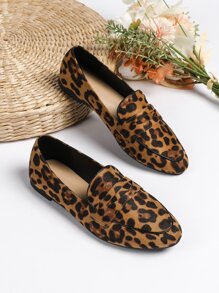 Zapatos planos con mocasines elegantes con estampado de leopardo para mujer