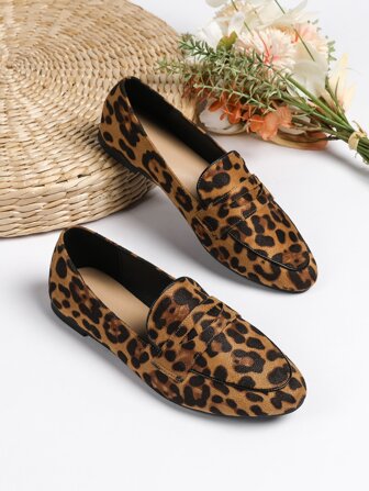 秋冬女士优雅豹纹乐福鞋平底鞋