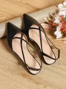 Zapatos planos minimalistas con punta en punta, zapatos planos de color sólido con hebilla negra para mujer elegante, mocasines