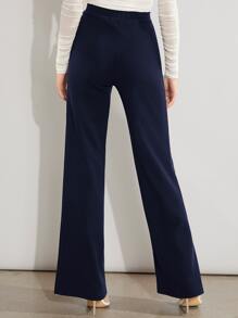 Solid High Waist Wide Leg Trousers - Navy Blue - View 2