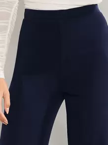 Solid High Waist Wide Leg Trousers - Navy Blue - View 4
