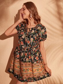 SHEIN VCAY Đầm Thắt nút Hoa Boho - Nhiều màu - Xem 3