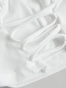 SHEIN MOD Ruched Bust Lace Up Front Crop Tee - White - View 5