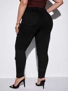 Jeans ajustados desgarro de talle alto - Negro - Ver 2