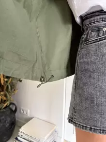 DAZY Áo khoác trùm đầu tay Raglan viền rút dây mùa đông - xanh quân đội - Xem 8