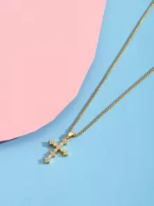 女孩水鑽十字吊墜項鍊