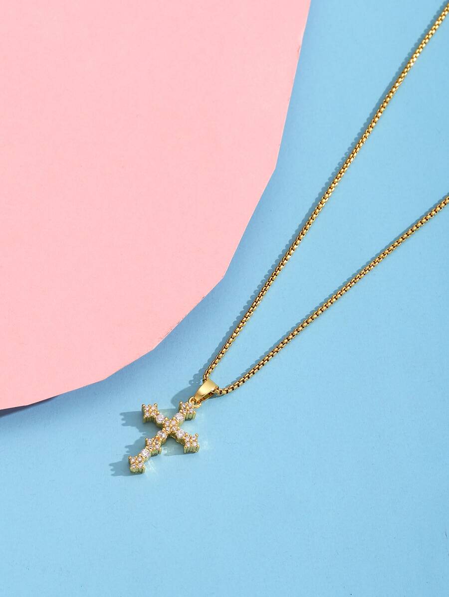 女孩水鑽十字吊墜項鍊