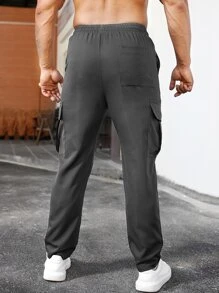 Manfinity Homme Men Flap Pocket Drawstring Waist Cargo Trousers - Grey - View 2
