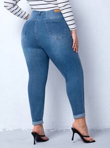 Plus High Waist Skinny Jeans - Medium Wash - View 2