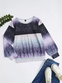 SHEIN LUNE Plus Ombre Round Neck Sweatshirt - Multicolor - View 1