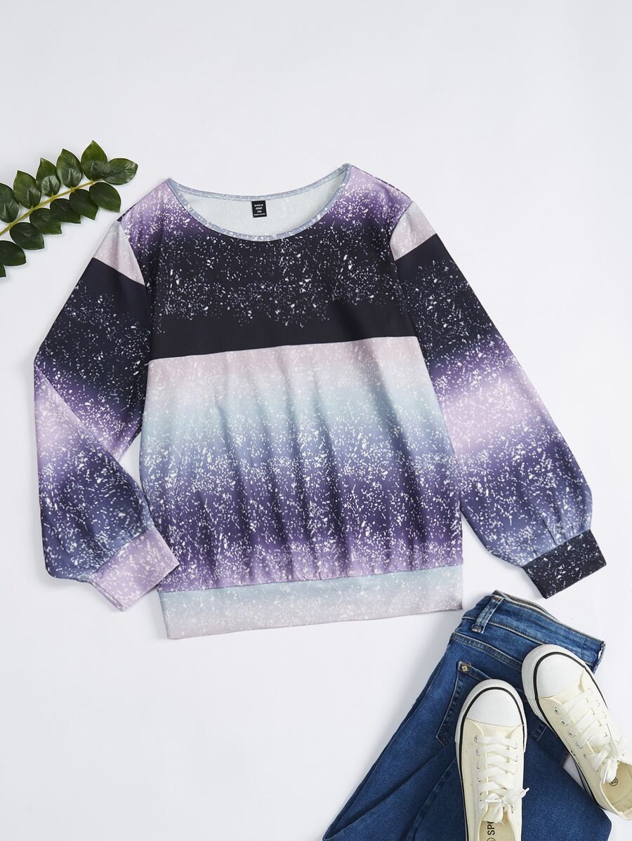 SHEIN LUNE Plus Ombre Round Neck Sweatshirt - Multicolor - View 1