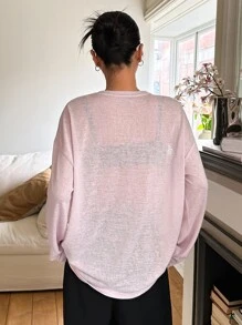 DAZY Áo thun nữ màu trơn Giải trí - Màu Hồng baby - Xem 2