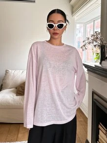 DAZY Áo thun nữ màu trơn Giải trí - Màu Hồng baby - Xem 3