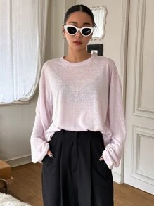 DAZY Áo thun nữ màu trơn Giải trí - Màu Hồng baby - Xem 4