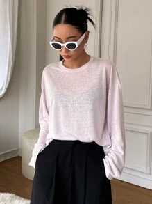 DAZY Áo thun nữ màu trơn Giải trí - Màu Hồng baby - Xem 5