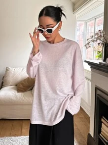 DAZY Áo thun nữ màu trơn Giải trí - Màu Hồng baby - Xem 7