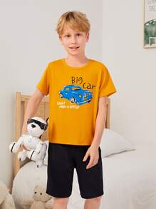 Boys Car & Letter Graphic PJ Set - Multicolor - View 1