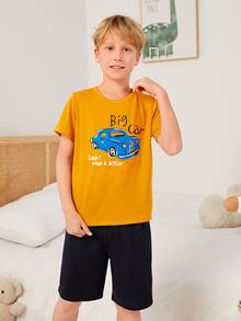 Boys Car & Letter Graphic PJ Set - Multicolor - View 3