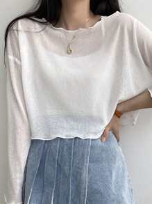 DAZY 完整落肩生菜邊透視上衣,不帶背心 - 白色 - 查看 3